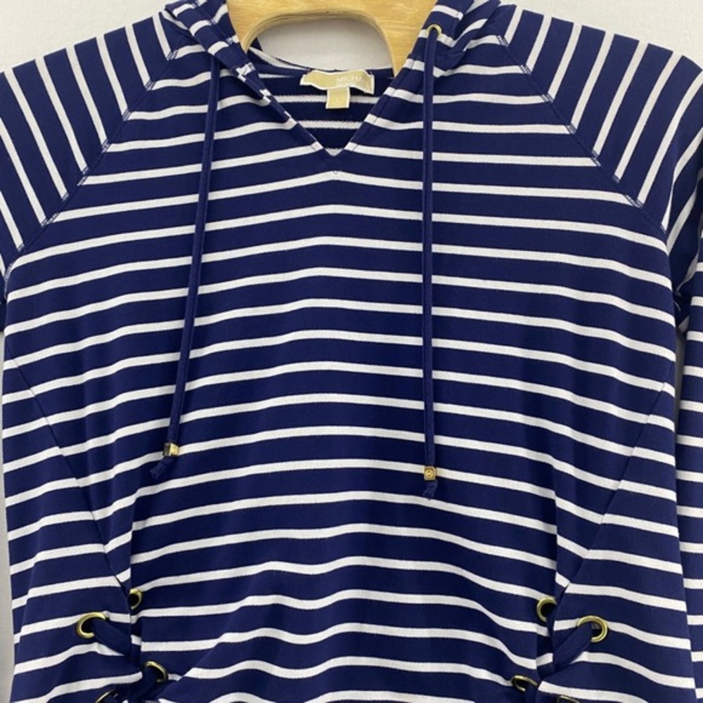 Michael Michael Kors‎ Navy White Striped Hoodie Nautical Lace Up Pullover